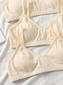 SHEIN 3件套青少年女孩简约舒适纯色V领带垫吊带背心文胸套装 - 彩色 - 查看 6