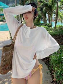 DAZY Ținută de vară pentru vacanță în croazieră, simplă și zilnică, pentru femei, cu mânecă lungă - alb - Vizualizare 2