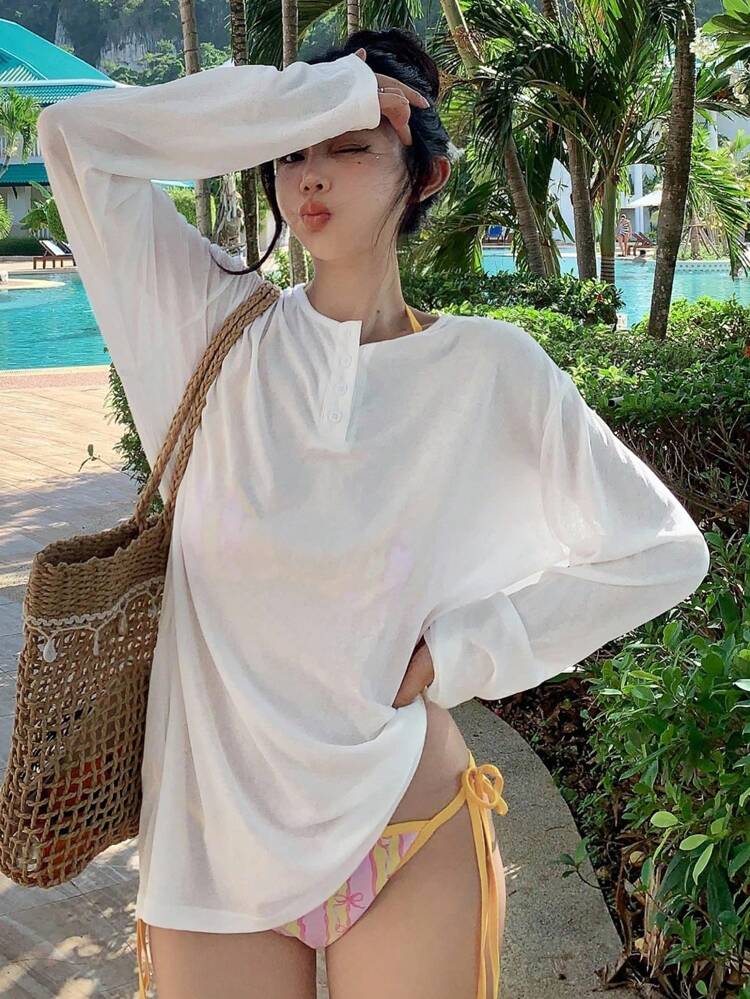 Women's Plain Simple Daily Long Sleeve Cover Up Summer Vacation Cruise Outfit For Women