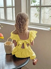 SHEIN X Scheana LMoss Kids Young Girl Woven Solid Color Ruffle Jumpsuit - Yellow - View 4