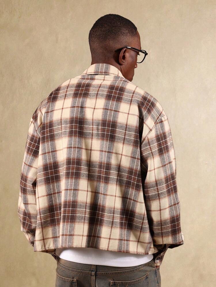 Oversized Plaid Flannel Button Down Shirt With Chain Detail