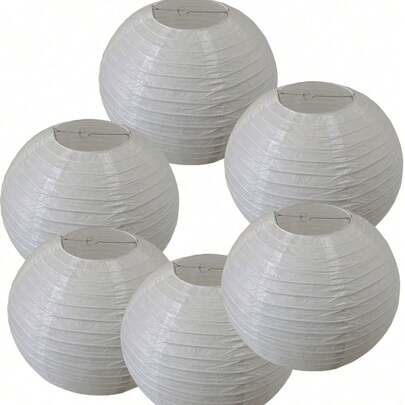 6 件 6-20 英寸白色圆形纸灯笼（不防水）套装适用于家庭花园婚礼派对圣诞节周年纪念装饰、DIY 绘画道具灯罩