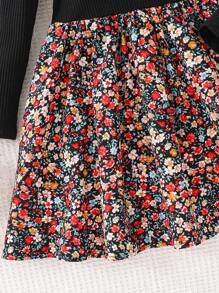 Emery Rose Kids Emery Rose Kids Young Girl Ribbed Fitted Patchwork Ditsy Floral Round Neck Long Sleeve Fitted Casual Cake A-Line Dress,Autumn Winter New Arrival,Daily Wear, School, Autumn & Winter Fall - Black - View 4