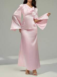 Modelyn 女士优雅竹节腰带两件套，时尚设计，适合春、夏、秋季 - 粉色 - 查看 7