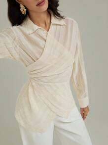 Modelyn Elegante, asymmetrische Bluse aus Jacquard-Stoff für Damen, modische, lässige und elegante Herbstkleidung für Damen. Herbstoberteile, Damenhemden, Damenkorsett-Oberteile, modische Hemden mit Taillenbesatz für den Arbeits- und Schulanfang, Party-, Geburtstags- und Abendhemden, Herbstpullover für Damen, Halloweenkostüme und kleidähnliche Korsett-Oberteile, perfekt für Mütter. - Weiss - Übersicht 5