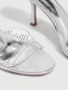 CUCCOO SZL Sandalias de tacón alto con punta abierta, con adornos de strass y acabado metálico plateado, para uso en clubes y eventos sexy