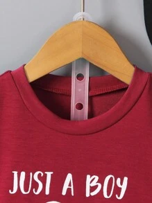 SHEIN Toddler Boys' Summer T-Shirt, Round Neck Short Sleeve, Solid Color English Letter Print, Casual Comfortable Versatile Fashionable Cute Street Style, Suitable For Spring/Summer Getaway, Holiday, Travel, Relax, Sunbathing