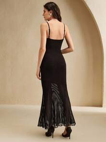 SHEIN X Jwoww Anewsta Women's Solid Color Mermaid Hem Fitted Elegant Camisole Knit Dress - Black - View 2