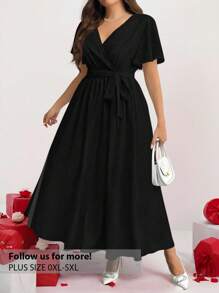 Firerie Váy rộng họa tiết hoa cổ điển thường ngày cỡ lớn, phù hợp cho mùa xuân và mùa thu - màu đen - Xem 1