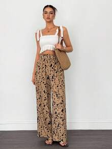 SHEIN Tall Women's Contrast Color Elastic Waist Loose Straight Leg Casual Pants, Versatile For Summer