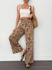 SHEIN Tall Women's Contrast Color Elastic Waist Loose Straight Leg Casual Pants, Versatile For Summer