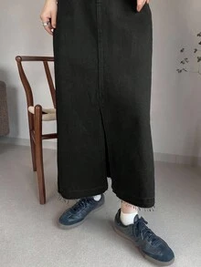 FRIFUL Robe salopette en jean décontractée pour femmes avec fermeture éclair à demi-patte et design de boutons latéraux - Noir - Voir 7