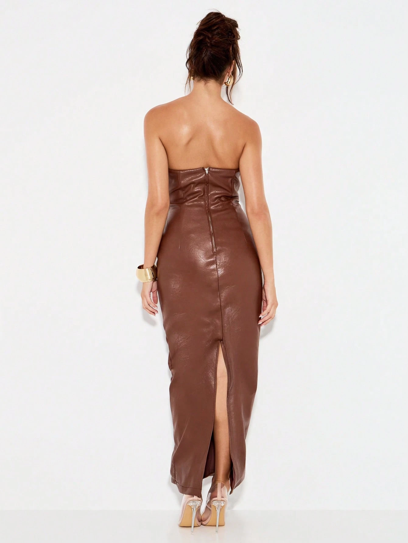 KIZN Robe longue bandeau sans bretelles en similicuir découpé