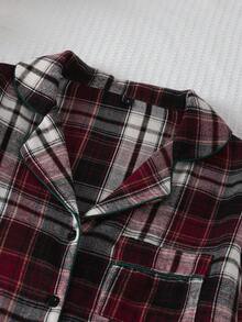 女士简约经典红白格子上衣和裤子两件套休闲睡衣套装，秋冬服装 - 彩色 - 查看 6