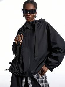 TrendSteals 2025 New Arrive Minimalism Fall Women's Casual Versatile Solid Color Hooded Jacket - Black - View 3