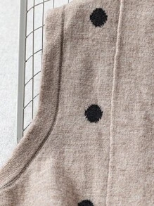 Franclia Cárdigan de punto holgado con cuello en V y cordón, con estampado de lunares aleatorio para mujer - Caqui - Ver 5
