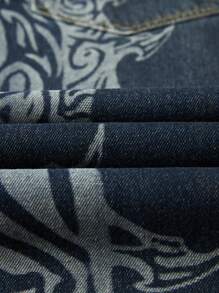 ROMWE Grunge Punk Y2K 街头服饰 宽松藤蔓印花女式牛仔裤 - 藍色 - 查看 4