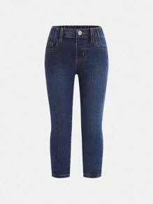 SHEIN 3件套少女深蓝色、中蓝色、浅蓝色弹力修身牛仔裤，秋冬季时尚度假装 - 彩色 - 查看 11