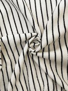 SHEIN 孕妇条纹圆领长袖休闲阔腿连体裤 - 杏色 - 查看 7