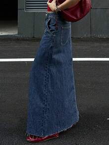 DAZY Women's Casual A-Line Denim Skirt With Pockets And Side Slit