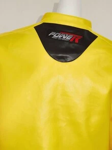 SHEIN ICON 女士秋冬街头时尚机车风黄色和黑色撞色宽松短款黄色夹克 Y2k 赛车女式摩托车 - 黃色 - 查看 11
