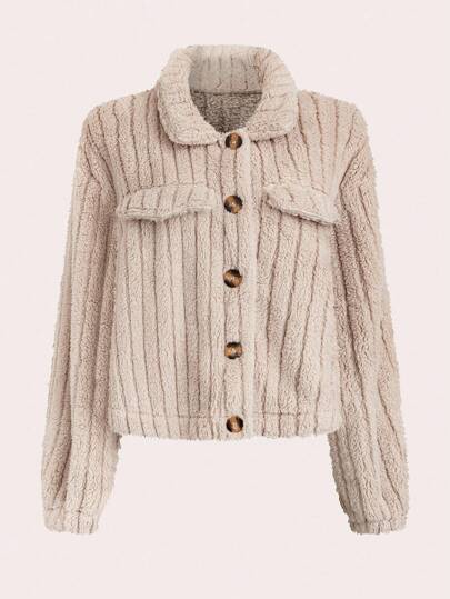 SHEIN PETITE CURVE Plusstorlek Casual Enfärgad Korall Fleecejacka, Höst/Vinter