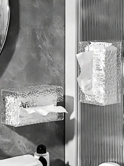 SHEIN قطعة واحدة من علبة مناديل بشكل موجات النهر، حامل مناديل فوري مريح، حامل مناديل شفاف رقيق، وعاء تخزين ورق التواليت