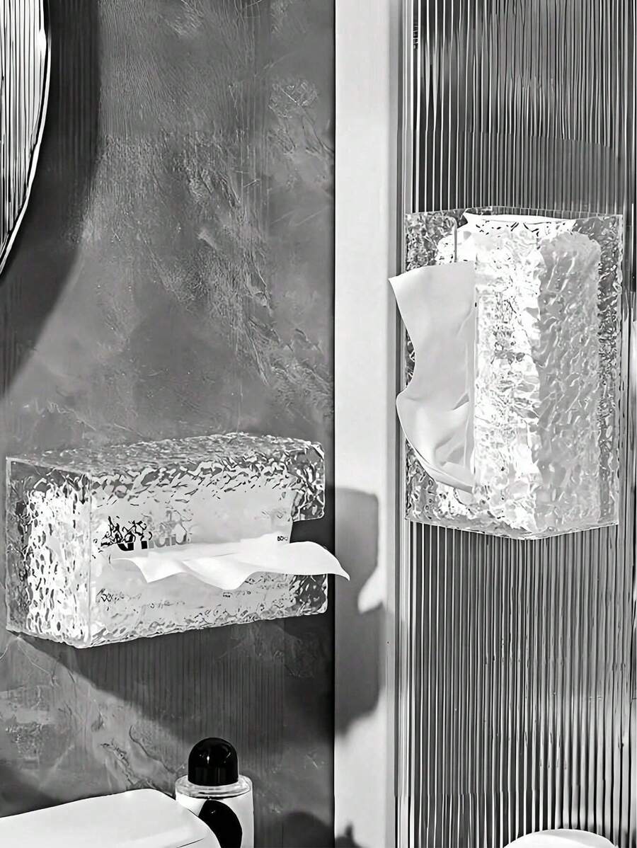 SHEIN 1 件水波纹形纸巾盒，方便即时纸巾架，透明精致纸巾架，卫生纸储存罐 - 彩色 - 查看 1