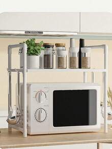 SHEIN 1pc Multi-Functional Countertop Storage Rack, Thickened Kitchen Microwave Oven Rack, Household Storage Shelf For Kitchen, Living Room, Bedroom Tabletop