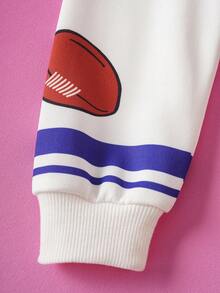 Nick 90s | SHEIN 2pcs/Set Young Boy Sports Casual Jersey Style Cartoon & Numeric Graphic White Crew Neck Long Sleeve Sweatshirt And Pants Knit Tracksuit - Multicolor - View 6