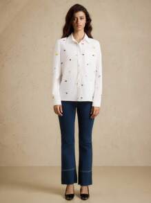 Briarwyn Áo sơ mi dài tay họa tiết hoa nhí phong cách cổ điển dành cho nữ, phù hợp cho đi làm, đi nghỉ mát, mùa xuân/thu, đi học, trang phục công sở, quần áo mùa thu, áo kiểu mùa thu. - trắng - Xem 5