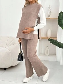 SHEIN 2pcs Maternity Casual Loose Sleeveless Top And Pants Set