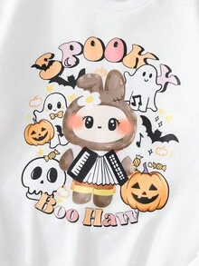 3pcs Tween Girls Casual Cartoon Graphic Pullover Sweatshirt Set, Versatile For Party, Halloween Pumpkin, Autumn/Winter - Multicolor - View 5