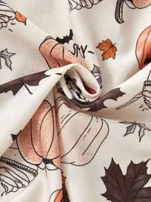 Women's New Halloween Print Button-Up Short Sleeve Shorts Pajama Set Halloween Pajama Pajama Short Set Summer Sleep Wear Sets - Multicolor - View 6