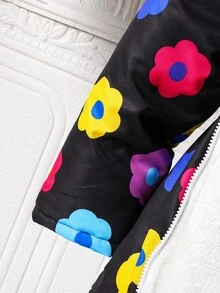 Abrigo con capucha de piel sintética con estampado floral colorido casual para niñas, adecuado para uso diario y para ir al trabajo, otoño/invierno - Multicolor - Ver 5