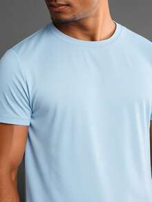 SUMWON High Performance Slim Fit Short Sleeve Training Tee Moisture Wicking Compression Athletic Workout Top With Reinforced Seams For Running Gym Exercise - Dusty Blue - View 3