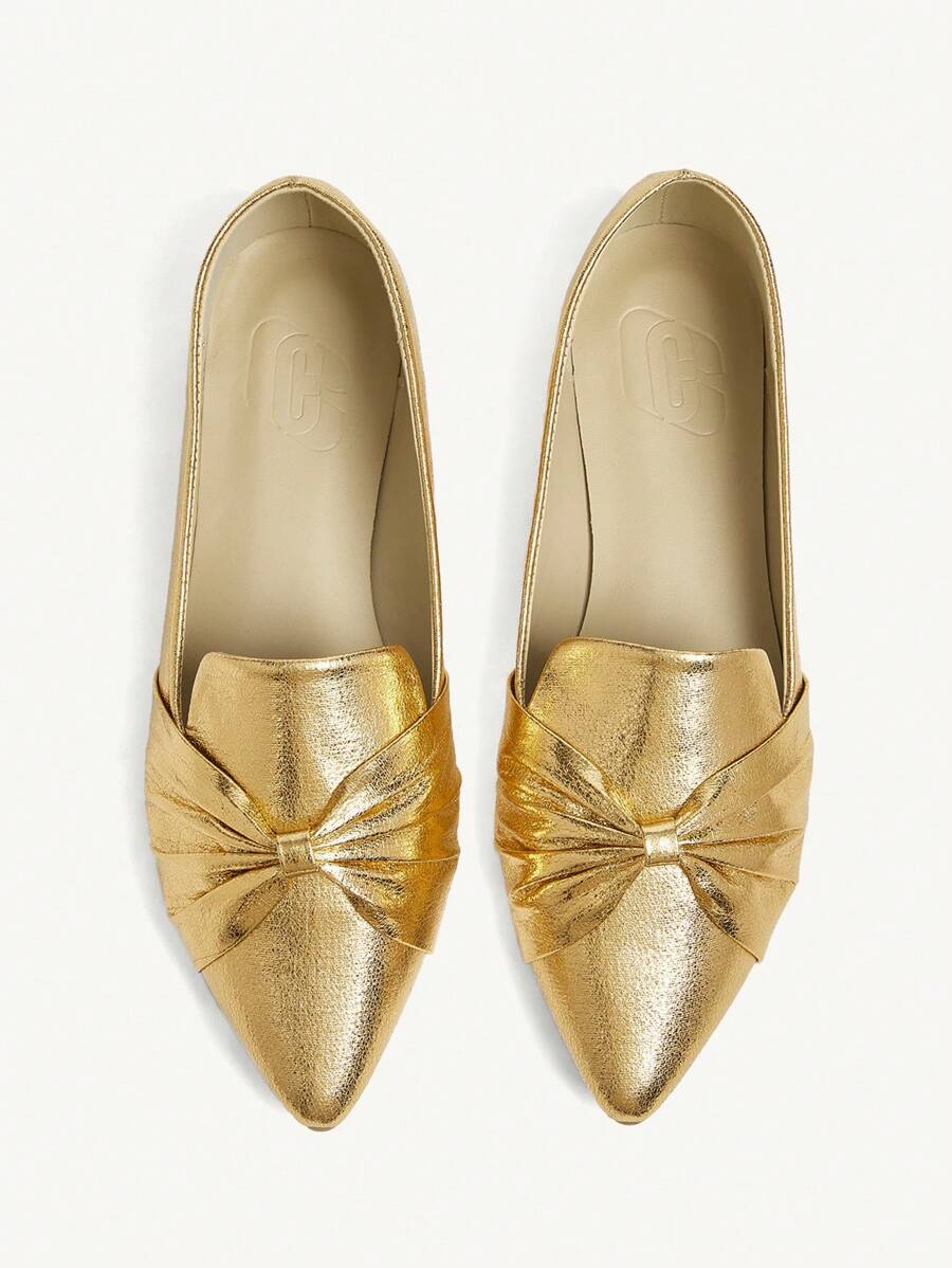 CUCCOO CHICEST Women's Pointed Toe Flats With Bow Knot Design, Elegant Commuter Fashion Personalized Comfortable Classic Faux Leather Loafers, Versatile For Work, Party, Thanksgiving, Christmas, Halloween