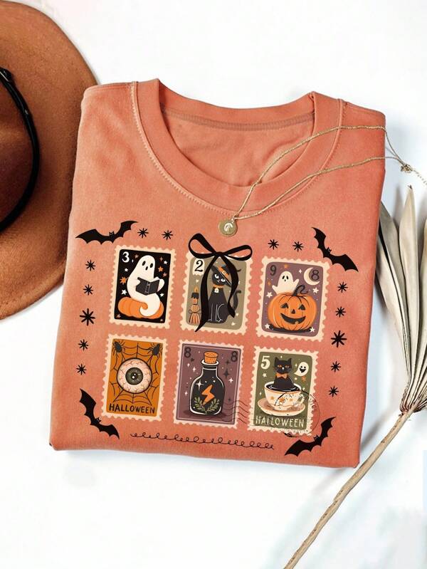 EMERY ROSE maglietta casual da donna con stampa grafica, collo rotondo, manica corta, taglie comode