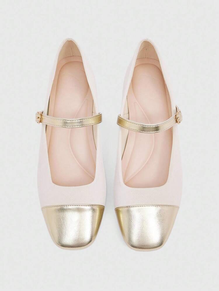 CUCCOO BIZCHIC Women's Colorblock Square Toe Buckle Strap Flat Mary Jane Shoes For Christmas Spring Shoes