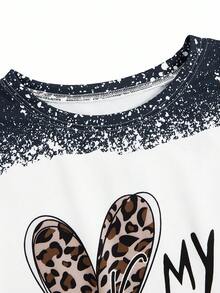 SHEIN LUNE 豹紋和心形印花落肩袖運動衫 - 彩色 - 查看 5