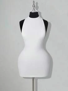 SHEIN ICON Váy ngắn hở lưng gợi cảm, đơn sắc, dáng chữ thập - trắng - Xem 7