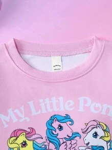 My Little Pony X SHEIN 2 件套青少年女孩字母和卡通图案圆领长袖运动衫和短裤套装 - 彩色 - 查看 3