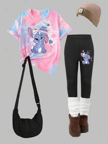 SHEIN Bộ 2 áo thun tay ngắn in họa tiết hoạt hình dễ thương thời trang và quần legging cho bé gái mới biết đi - Nhiều màu - Xem 3