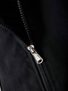 Manfinity ZONE917 男士撞色休闲拉链长袖户外风衣夹克，秋季 - 黑色 - 查看 4