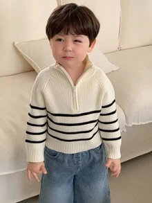 DAZY Toddler Boys' Korean Style Striped Collared Long Sleeve Sweater, Autumn/Winter