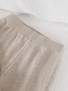 SHEIN Playful Pals Girls' Fashionable Cute Bow Knit Sweater Paired With Casual Straight Pants, Suitable For Home, Outing, Party, Back To School Fall Winter