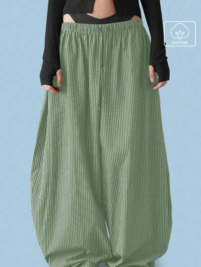 COUREZ Pantalones holgados de verano de tiro bajo a rayas, estilo vintage Y2K de algodón