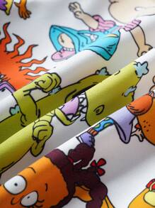 Nick 90s | SHEIN 2 件套男婴卡通恐龙全身印花圆领长袖运动衫和裤子套装