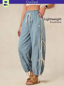 OutZeal 女士户外裤 露营徒步 防水高腰侧开衩设计带口袋 - 藍色 - 查看 1