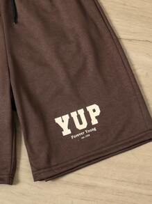 SHEIN Mirajuku 2pcs Male Teen Summer Casual Outdoor Letter Print Round Neck Short Sleeve T-Shirt And Outdoor Sports Shorts Set Young Boys Clothing 8 Youth Boys Set Outfit Set Teen Boys Outfits Youth Boy Clothes 10 Summer Holiday